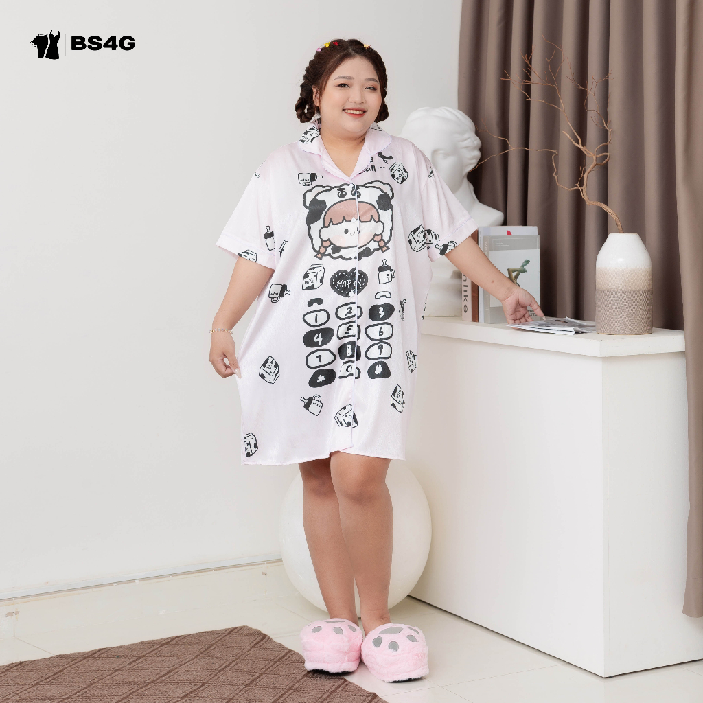 ĐẦM NGỦ PYJAMA LỤA XƯỚC HÌNH DỄ THƯƠNG BIGSIZE