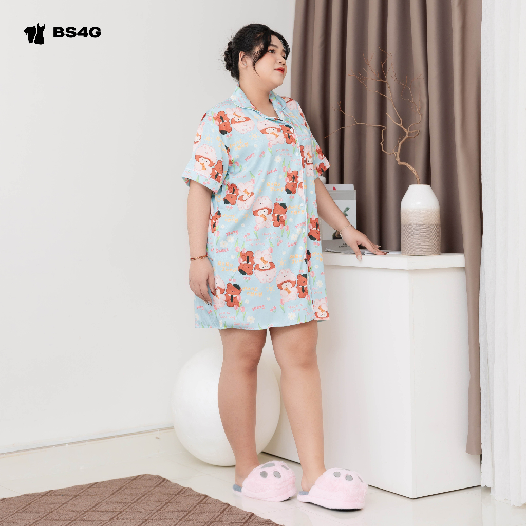ĐẦM NGỦ PYJAMA LỤA XƯỚC HÌNH DỄ THƯƠNG BIGSIZE