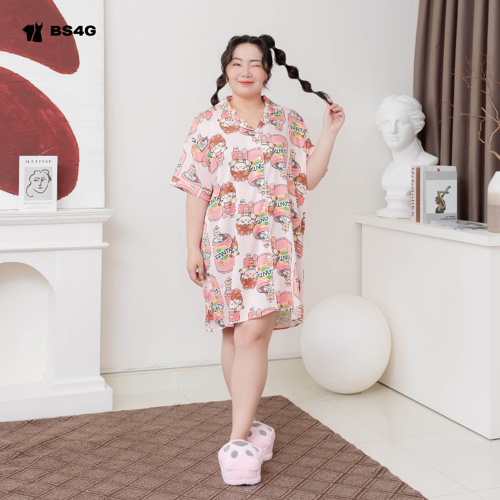 ĐẦM NGỦ PYJAMA LỤA XƯỚC HÌNH DỄ THƯƠNG BIGSIZE