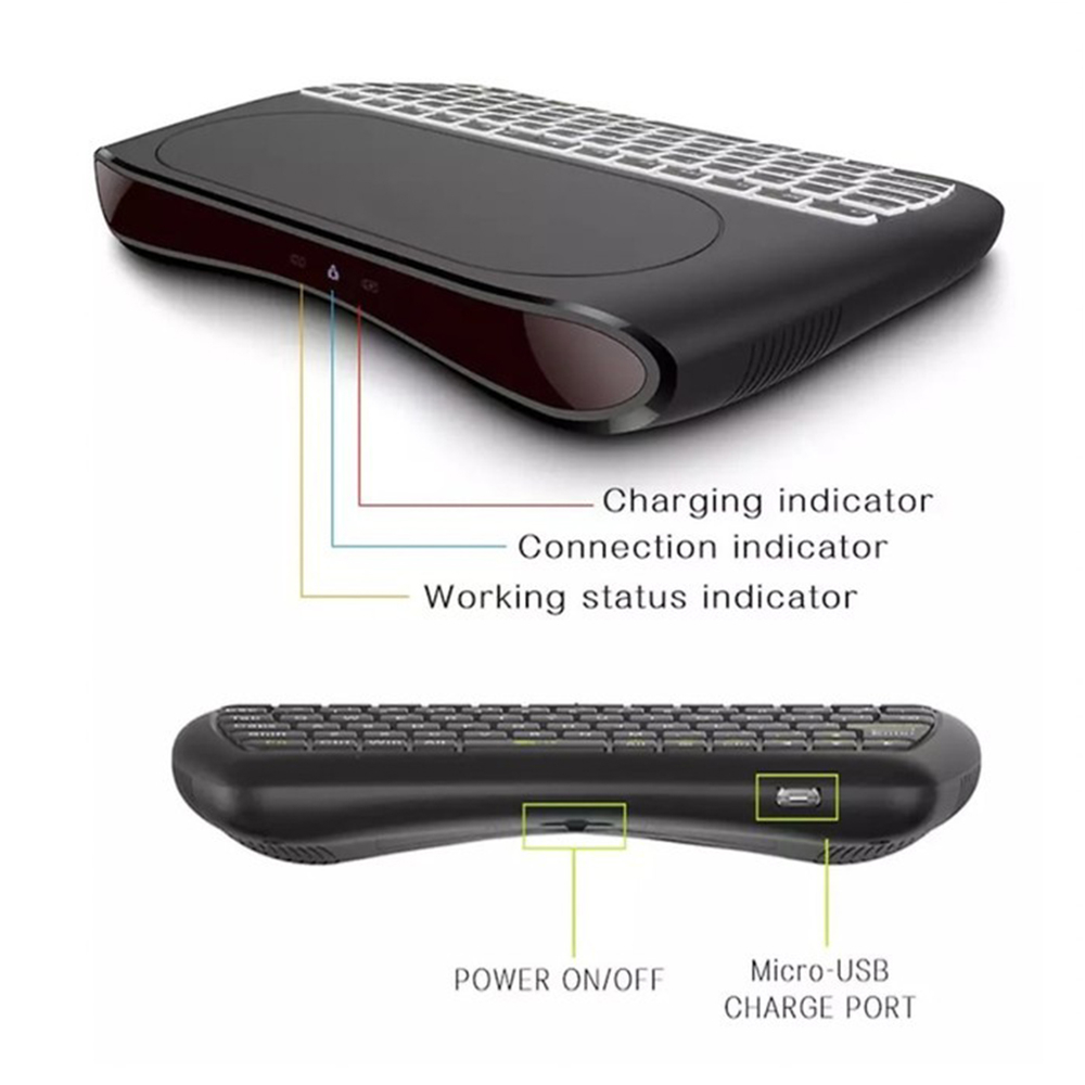 Bàn phím không dây 2.4G + Bluetooth D8 mini kèm chuột có đèn Led 7 màu tích hợp