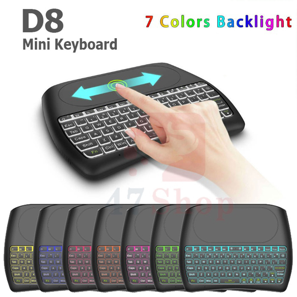 Bàn phím không dây 2.4G + Bluetooth D8 mini kèm chuột có đèn Led 7 màu tích hợp