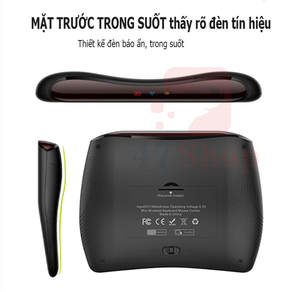 Bàn phím không dây 2.4G + Bluetooth D8 mini kèm chuột có đèn Led 7 màu tích hợp