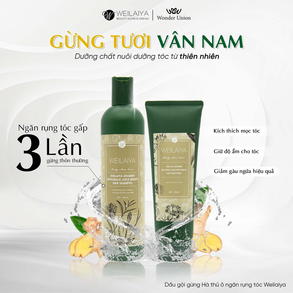 [Giá Sỉ sẵn SLL] Dầu Gội Weilaiya Tinh Chất Gừng Ngăn Rụng & Mọc Tóc - Gội 400ml - Xả 250ml tặng set gội-xả 20ml