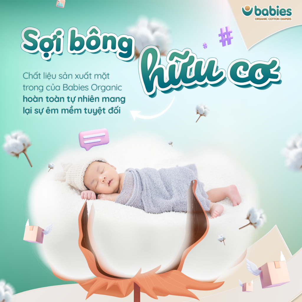 Combo 5 Bịch Tã Bỉm Quần Babies Organic có đủ size thương hiệu Việt thấm hút cực nhanh, chống tràn, siêu mềm mịn cho bé