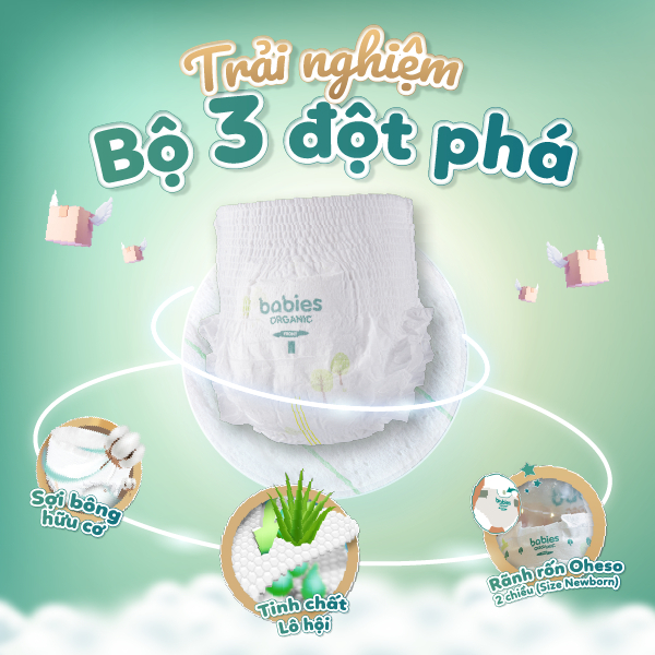 Combo 6 Bịch Tã Bỉm Dán Babies Organic có đủ size thương hiệu Việt thấm hút cực nhanh, chống tràn, siêu mềm mịn cho bé