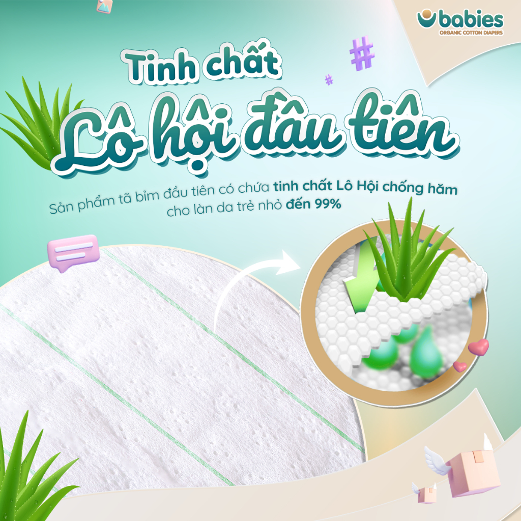 Combo 6 Bịch Tã Bỉm Dán Babies Organic có đủ size thương hiệu Việt thấm hút cực nhanh, chống tràn, siêu mềm mịn cho bé