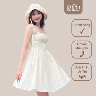 Đầm hai dây trơn kiểu dáng basic nữ tính thích hợp mùa hè Poplin Miều Est.2013