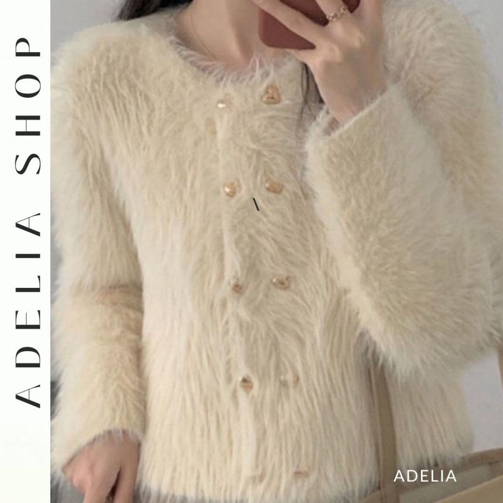 「ADELIA」Áo Khoác Len Lông Cổ Tròn Dáng Ngắn Tiểu Thư 4 Màu, Áo Cardigan Len Lông Nữ Mềm Mịn Dài Tay Quảng Châu