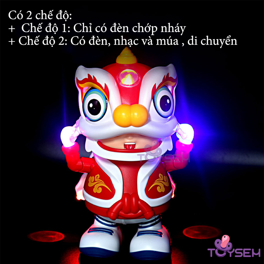 Đồ chơi bé múa lân lắc đầu có đèn và nhạc xoay di chuyển vui nhộn - Quà tặng trung thu, sinh nhật cho bé