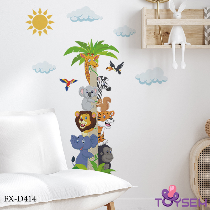 Decal trang trí cây dừa và con thú họa tiết hoạt hình dễ thương trang trí phòng bé, trường mầm non - Quà tặng sinh nhật