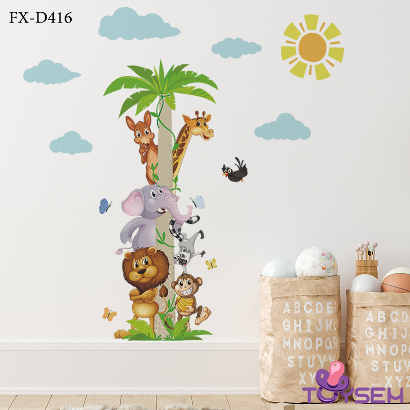 Decal trang trí cây dừa và con thú họa tiết hoạt hình dễ thương trang trí phòng bé, trường mầm non - Quà tặng sinh nhật