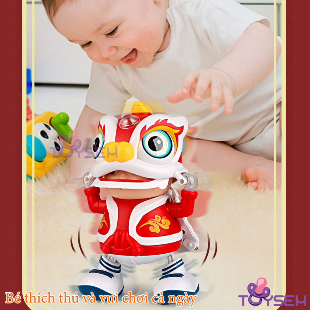Đồ chơi bé múa lân lắc đầu có đèn và nhạc xoay di chuyển vui nhộn - Quà tặng trung thu, sinh nhật cho bé