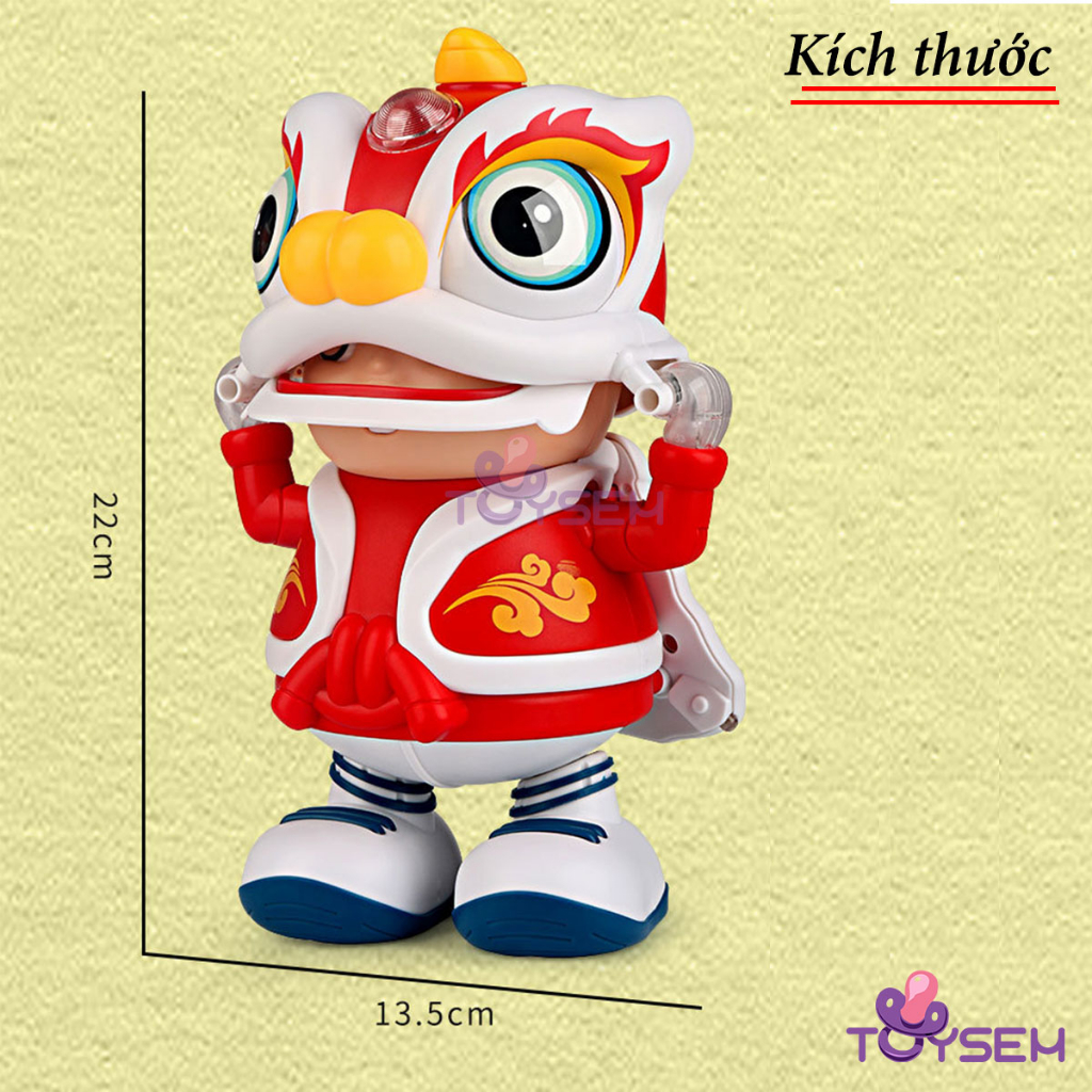 Đồ chơi bé múa lân lắc đầu có đèn và nhạc xoay di chuyển vui nhộn - Quà tặng trung thu, sinh nhật cho bé