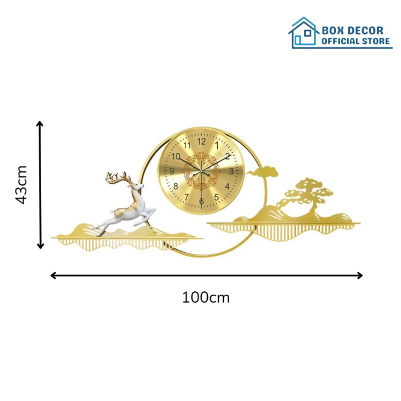 Đồng Hồ Treo Tường Trang Trí Nhà Cửa Hươu Tài Lộc Nghệ Thuật Kim Trôi Phong Cách Bắc Âu Box Decor BD294