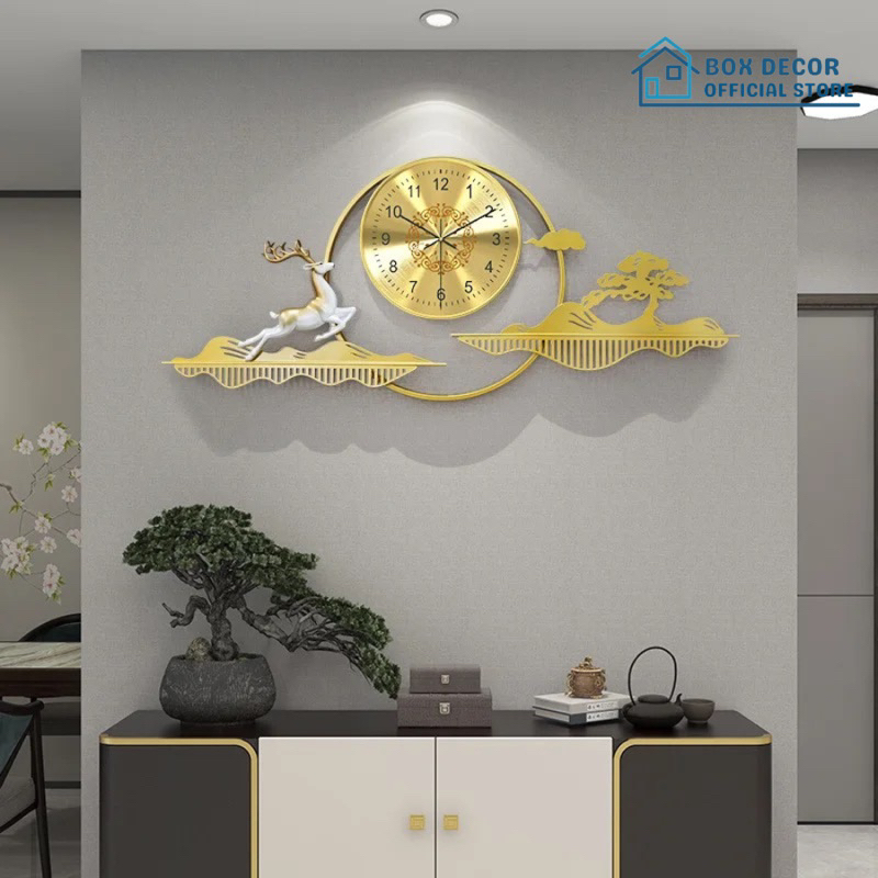 Đồng Hồ Treo Tường Trang Trí Nhà Cửa Hươu Tài Lộc Nghệ Thuật Kim Trôi Phong Cách Bắc Âu Box Decor BD294