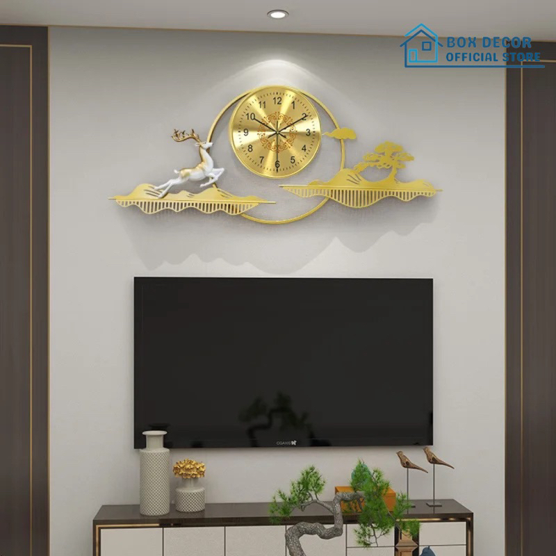 Đồng Hồ Treo Tường Trang Trí Nhà Cửa Hươu Tài Lộc Nghệ Thuật Kim Trôi Phong Cách Bắc Âu Box Decor BD294