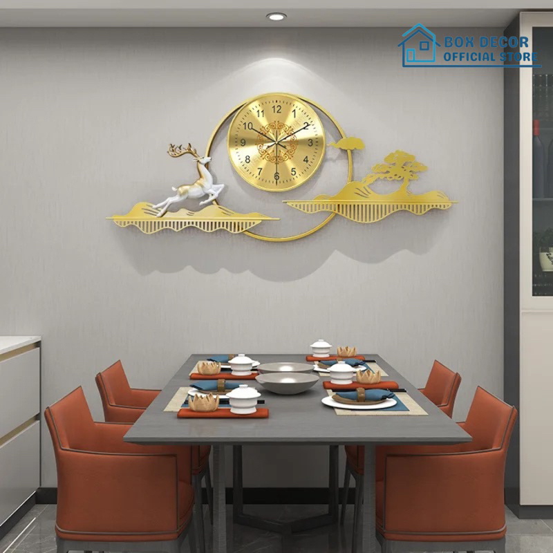 Đồng Hồ Treo Tường Trang Trí Nhà Cửa Hươu Tài Lộc Nghệ Thuật Kim Trôi Phong Cách Bắc Âu Box Decor BD294