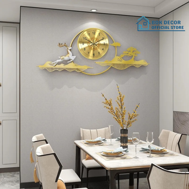 Đồng Hồ Treo Tường Trang Trí Nhà Cửa Hươu Tài Lộc Nghệ Thuật Kim Trôi Phong Cách Bắc Âu Box Decor BD294