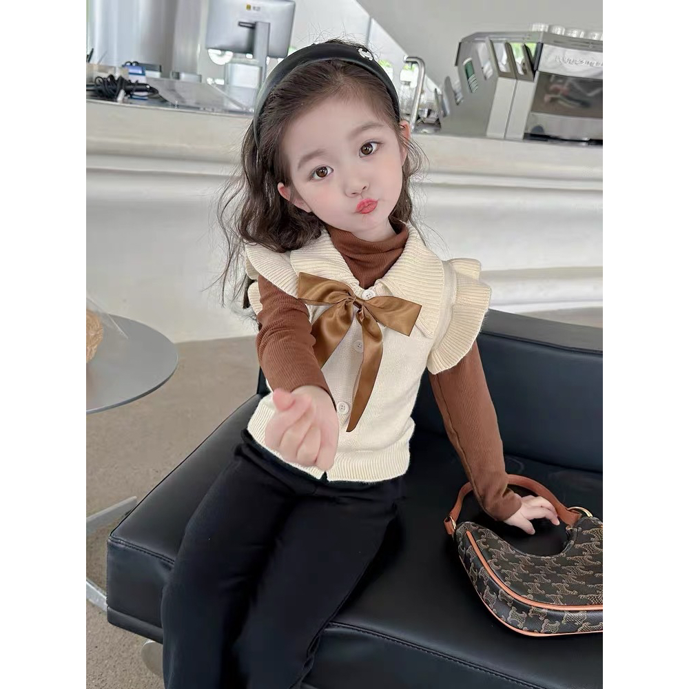 A001 Áo gile len cổ nơ nâu cho bé từ 8-20kg