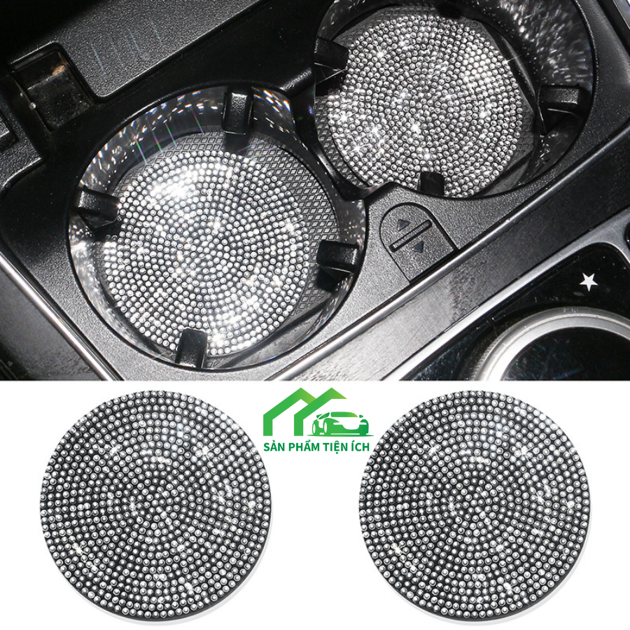 Miếng Lót Cốc Full Đính Đá Chống Trượt Trang Trí Nội Thất Ô Tô Bling Bling