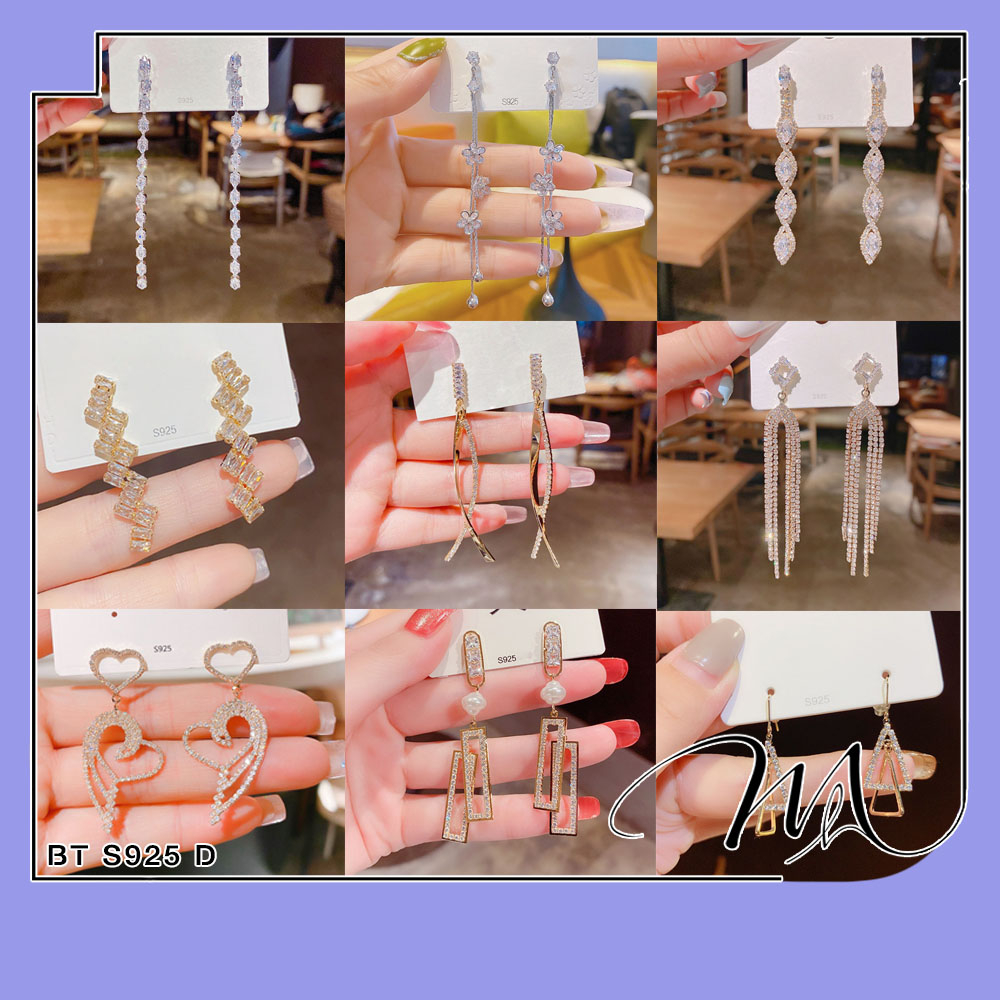 (20 mẫu) Bông tai đi tiệc dáng dài đá siêu sáng chất liệu bạc 925 - Măng's House S925
