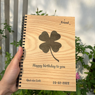 Quà tặng sinh nhật ý nghĩa , sổ tay lưu bút , gáy lò xo, Notebook, sổ nhật ký bìa gỗ , khắc bìa theo yêu cầu