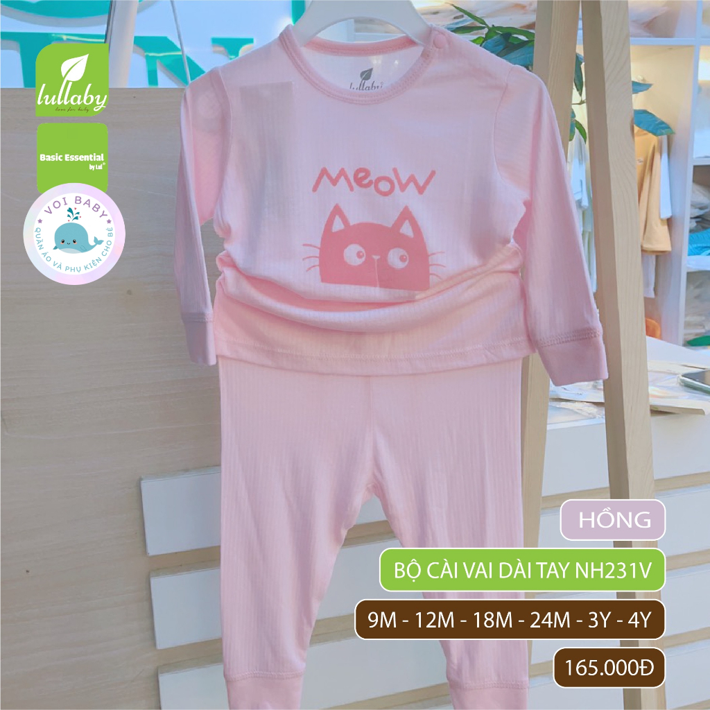 Bộ quần áo dài tay bé trai bé gái kiểu cài vai Lullaby NH231V chất cotton thông hơi