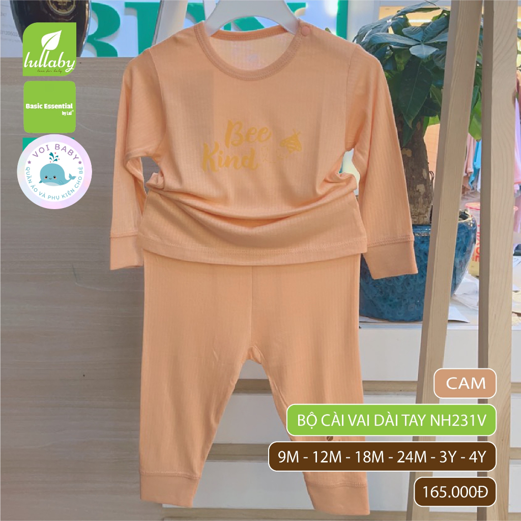 Bộ quần áo dài tay bé trai bé gái kiểu cài vai Lullaby NH231V chất cotton thông hơi