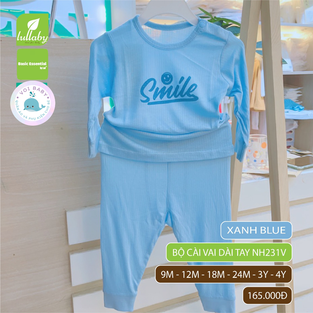 Bộ quần áo dài tay bé trai bé gái kiểu cài vai Lullaby NH231V chất cotton thông hơi