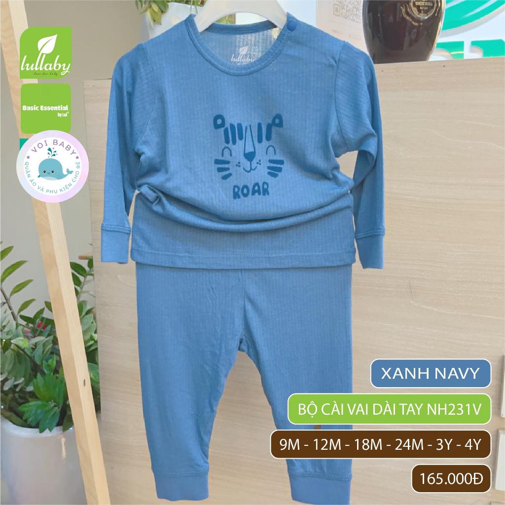 Bộ quần áo dài tay bé trai bé gái kiểu cài vai Lullaby NH231V chất cotton thông hơi