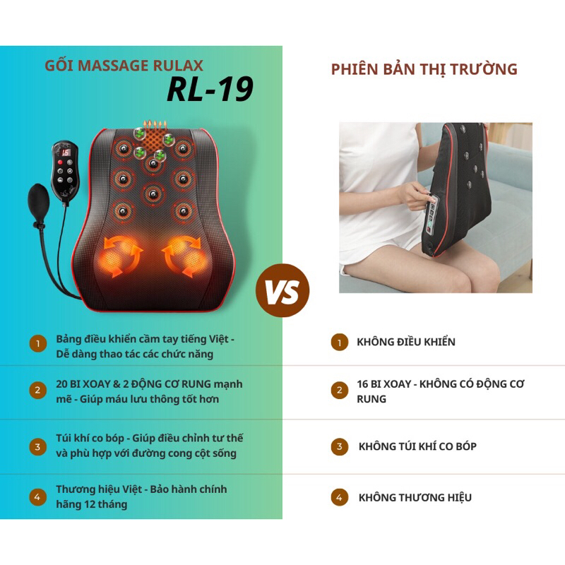 Gối Massage cổ vai gáy hồng ngoại đa năng cao cấp RL 19