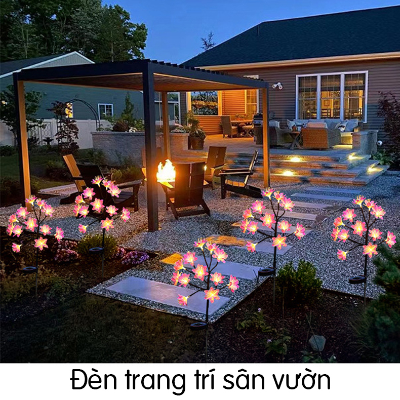 Đèn năng lượng mặt trời trang trí sân vườn hình cây hoa trà, an toàn, dễ lắp đặt- K1605