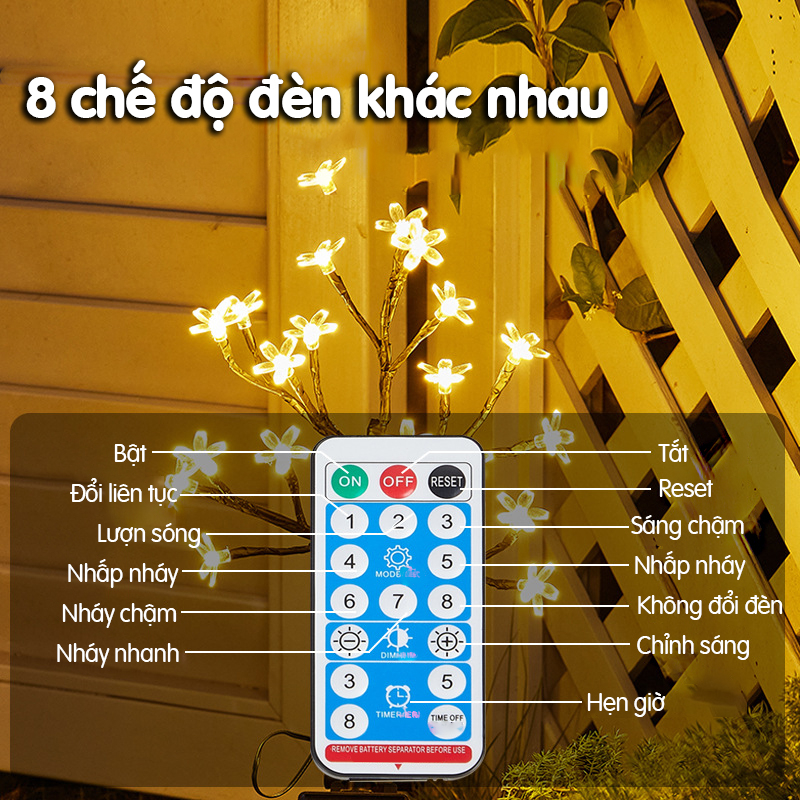 Đèn năng lượng mặt trời trang trí sân vườn hình cây hoa trà, an toàn, dễ lắp đặt- K1605