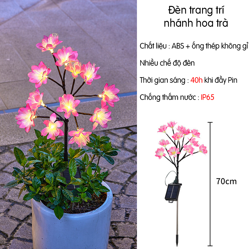 Đèn năng lượng mặt trời trang trí sân vườn hình cây hoa trà, an toàn, dễ lắp đặt- K1605