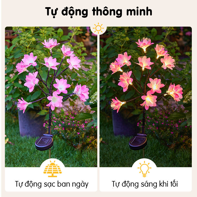 Đèn năng lượng mặt trời trang trí sân vườn hình cây hoa trà, an toàn, dễ lắp đặt- K1605