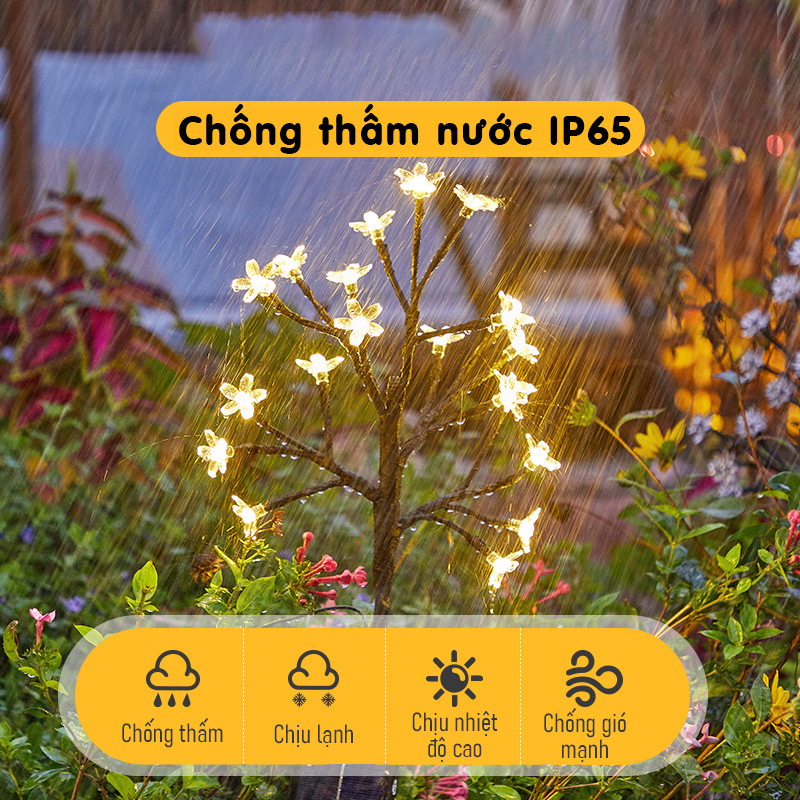 Đèn năng lượng mặt trời trang trí sân vườn hình cây hoa trà, an toàn, dễ lắp đặt- K1605