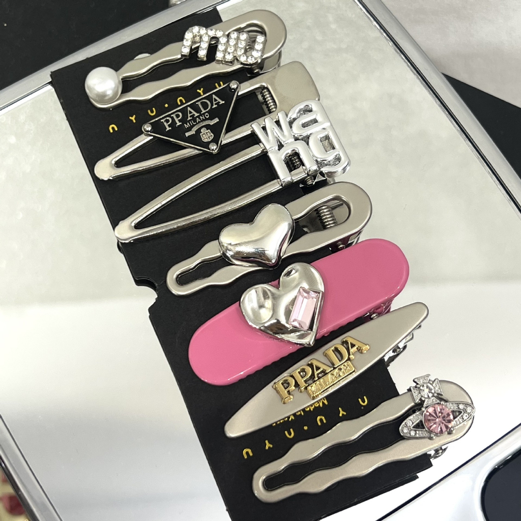 MVP3264 Set 7 kẹp tóc kim loại black.pink đính đá cao cấp