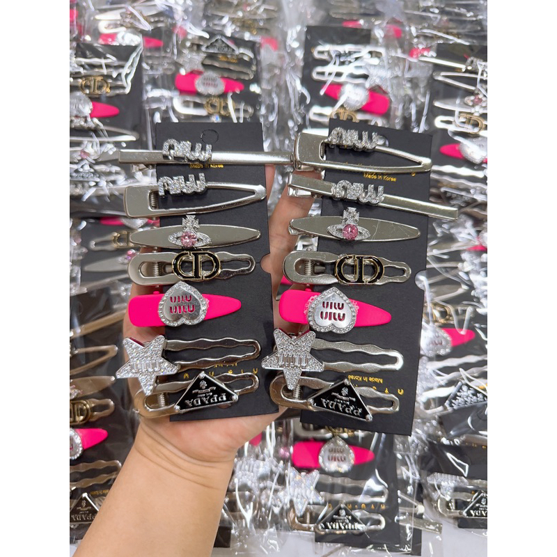 MVP3264 Set 7 kẹp tóc kim loại black.pink đính đá cao cấp