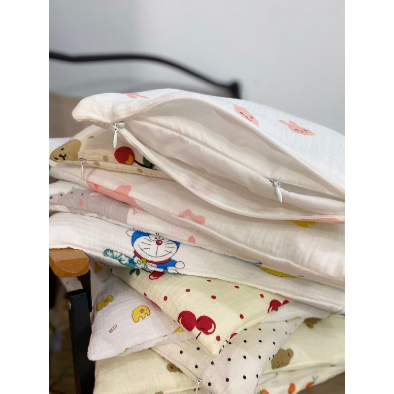 Gối em bé _ GỐI XÔ NHĂN MUSLIN OGRANIC CHO BÉ