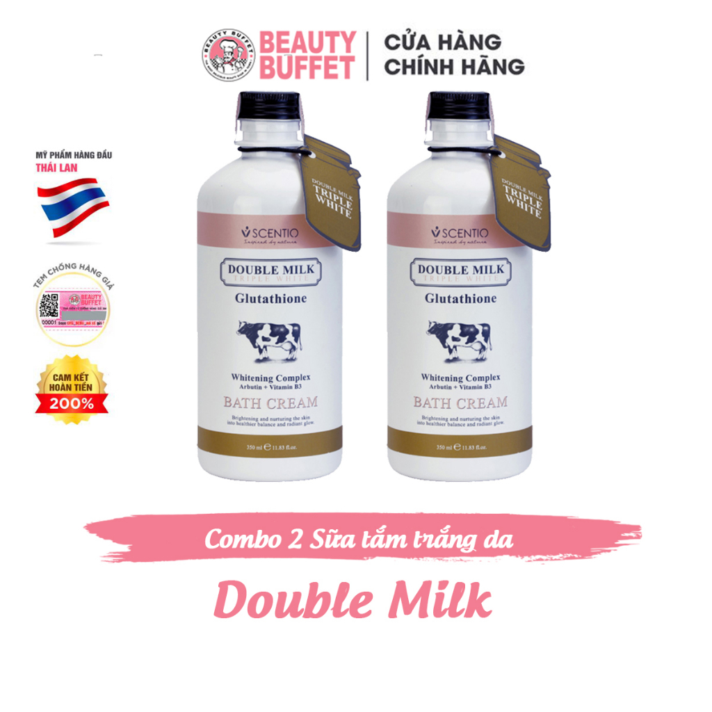 [TIẾT KIỆM HƠN] Combo 2 Sữa tắm trắng da con bò Beauty Buffet Scentio Double Milk Triple Bright Bath Cream 350ml