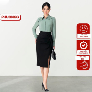 Chân váy bút chì xẻ trước có vạt vải phong cách Hàn Quốc siêu hách dáng