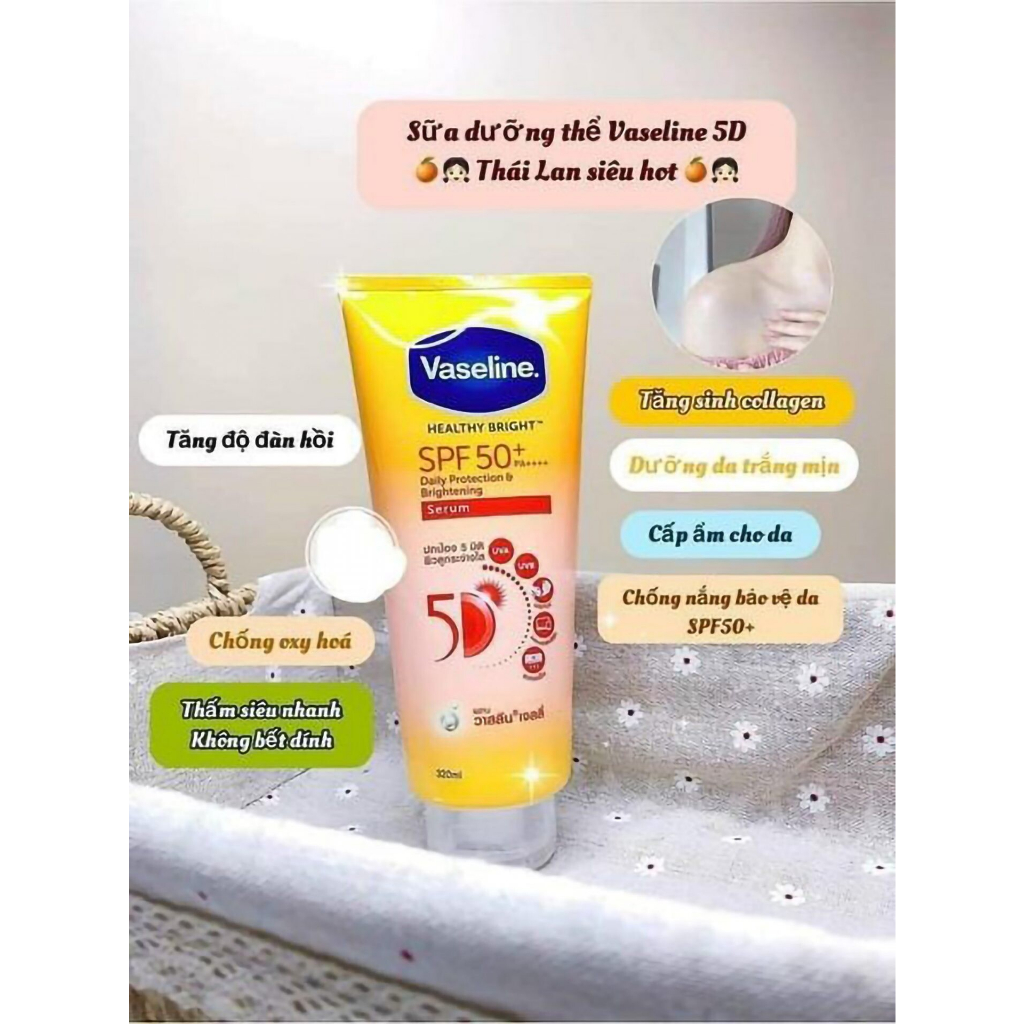 Dưỡng thể Vaseline Healthy Bright Gluta Hya Serum Burst Lotion 10X trắng da mờ nám hiệu quả