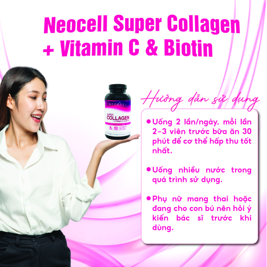 Viên uống bổ sung Collagen Neocell Super Collagen+C 360 viên của Mỹ Kirkland Signature giúp nuôi dưỡng chăm sóc da