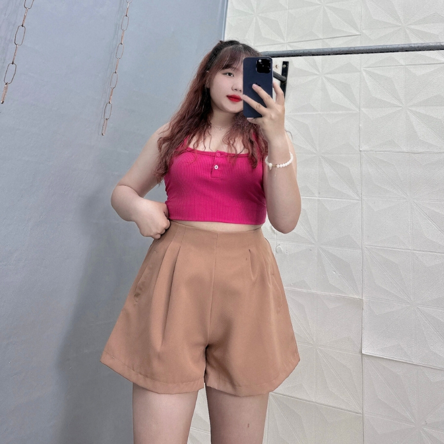 Quần đùi xếp ly Bigsize nữ dáng chữ A đai cao lưng thun co giãn không có nút và khóa kéo Q26