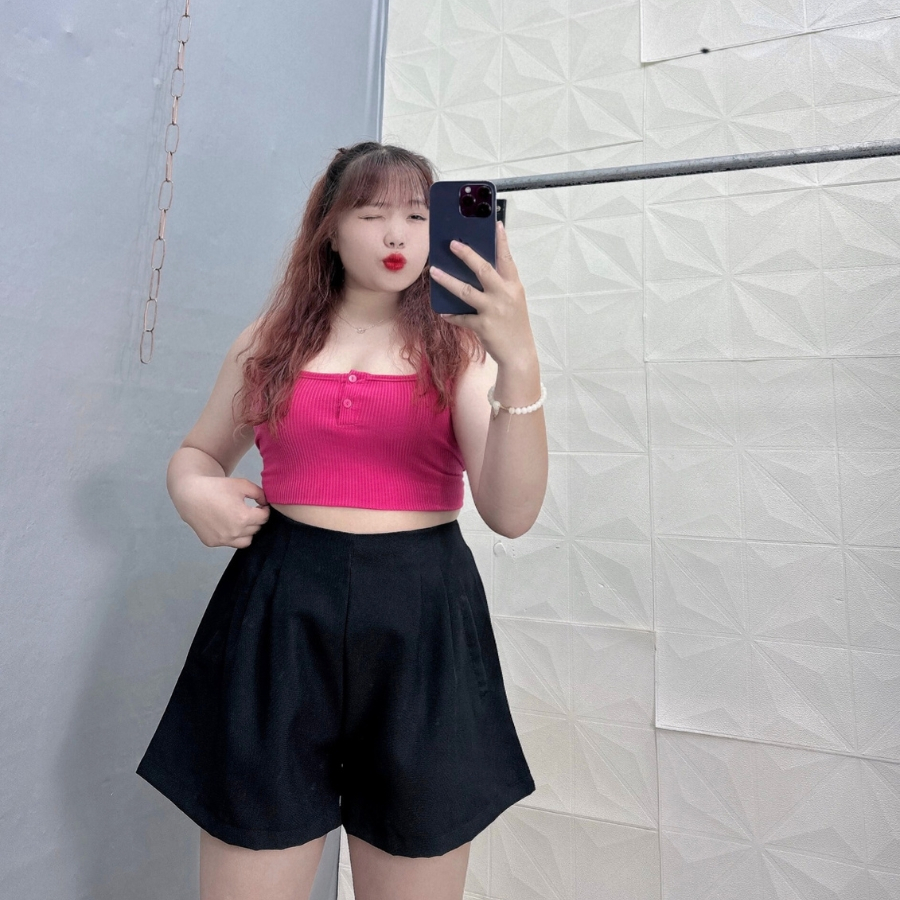 Quần đùi xếp ly Bigsize nữ dáng chữ A đai cao lưng thun co giãn không có nút và khóa kéo Q26