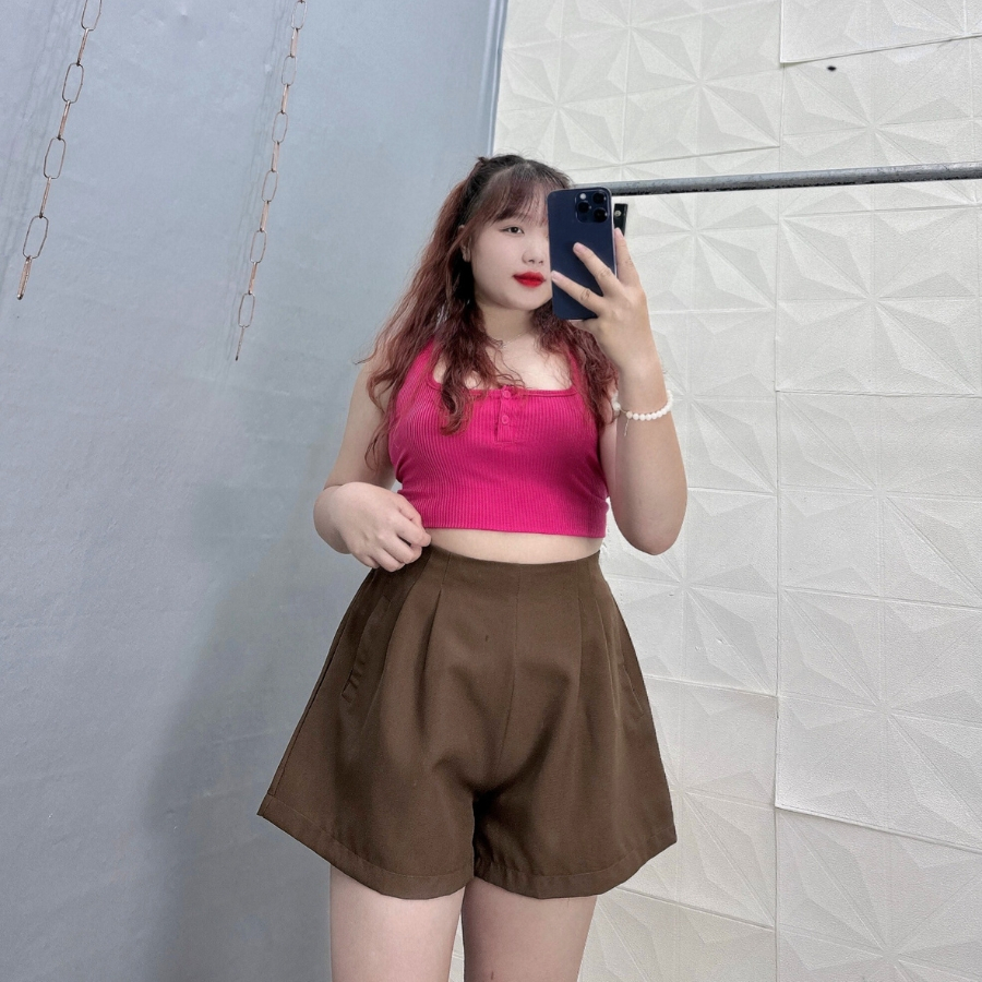 Quần đùi xếp ly Bigsize nữ dáng chữ A đai cao lưng thun co giãn không có nút và khóa kéo Q26