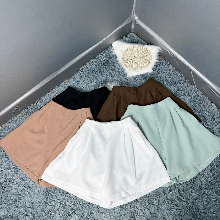 Quần đùi xếp ly Bigsize nữ dáng chữ A đai cao lưng thun co giãn không có nút và khóa kéo Q26