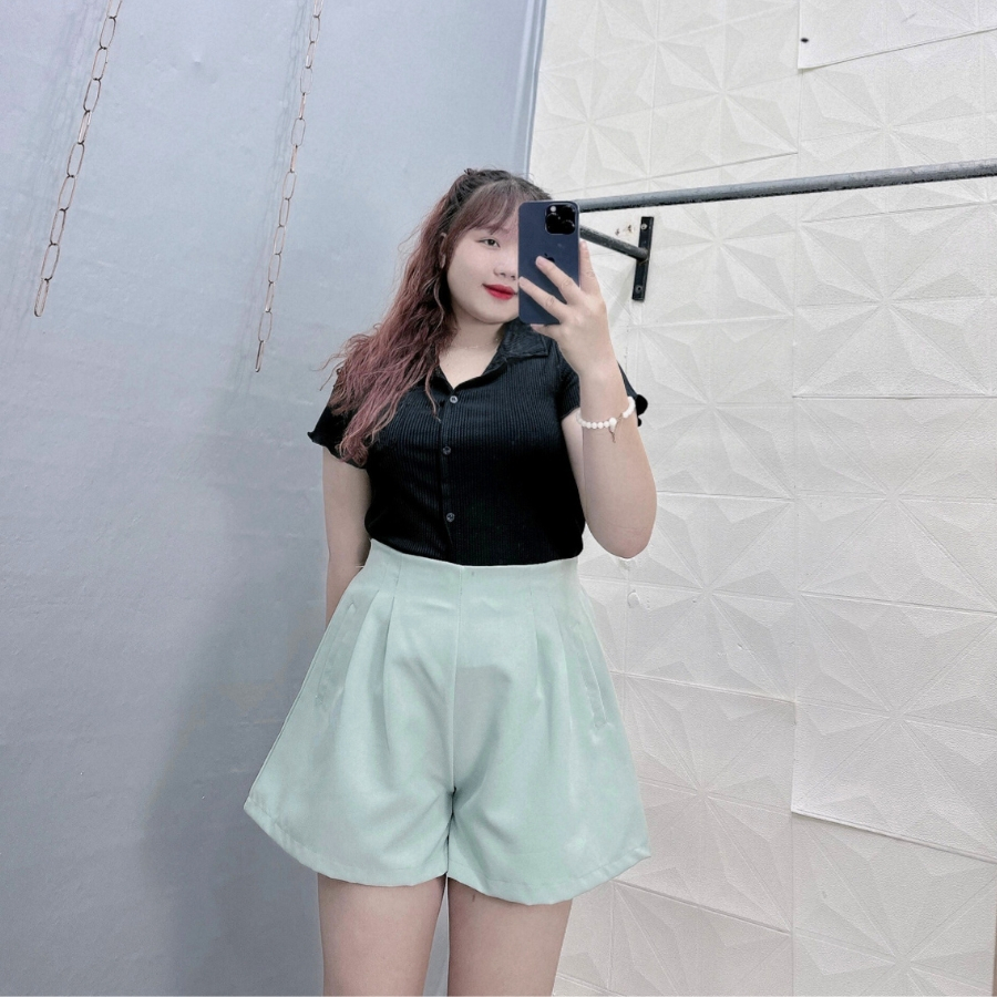 Quần đùi xếp ly Bigsize nữ dáng chữ A đai cao lưng thun co giãn không có nút và khóa kéo Q26