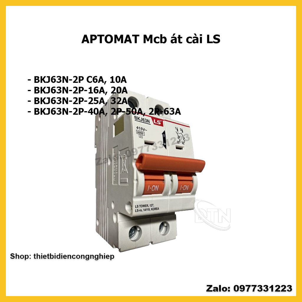 APTOMAT Mcb át cài LS 2P BKJ63N-2P C6A, 10A, BKJ63N-2P-16A, 20A, BKJ63N-2P-25A, 32A, BKJ63N-2P-40A, 2P-50A, 2P-63A