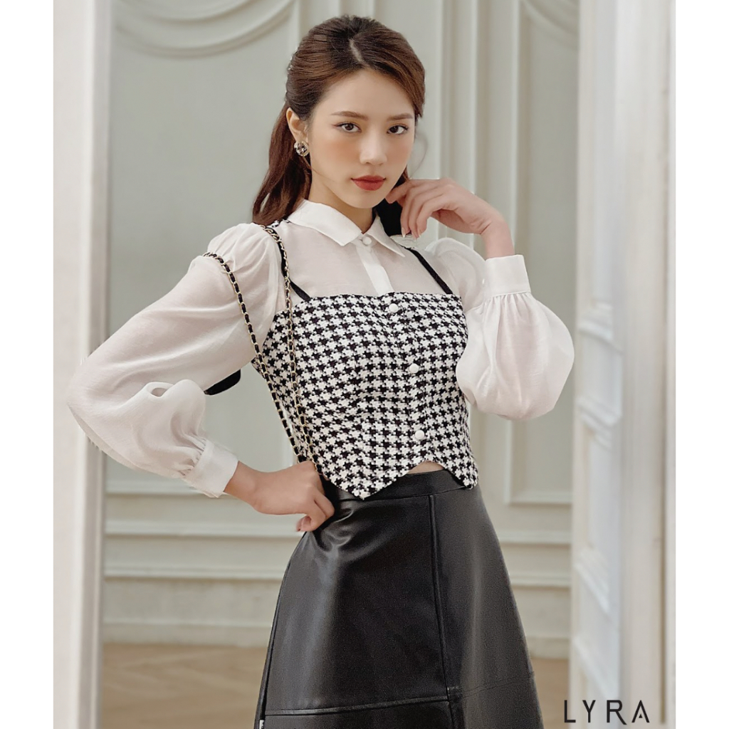 Áo layer họa tiết dáng tuxedo LYRA thiết kế, sơ mi kiểu cách điệu xinh xắn-LWTAO068